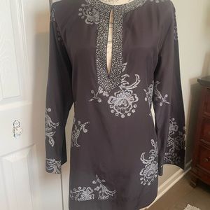 Chico’s dressy blouse. Black and metallic gray.